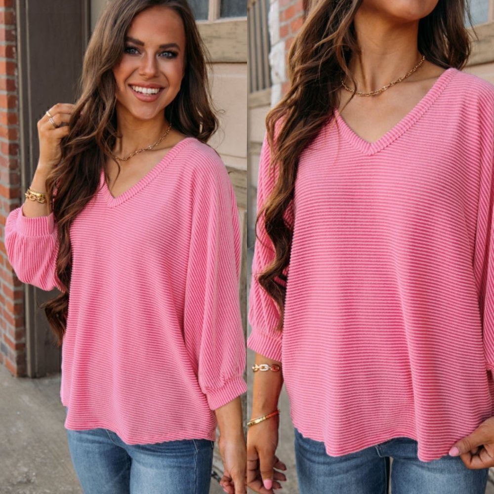 Strawberry Pink Ribbed Blouse